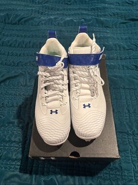 Under Armour White and Royal Blue Kids Sneakers